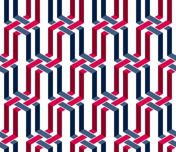 Stripy mesh weaving cubes seamless pattern, 3D abstract vector b — Stock Vector