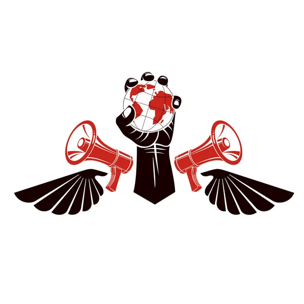 Emblema vettore decorativo composto con muscoloso sollevato serrato — Vettoriale Stock