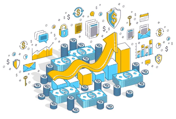 Başarı ve gelir artışı kavramı, büyüme grafiği istatistikleri ile bar — Stok Vektör