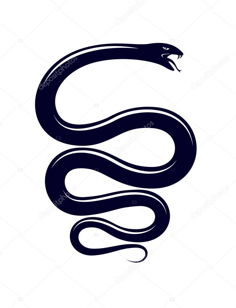 Snake vector tattoo, deadly poison dangerous serpent, venom aggressive predator reptile animal vintage style illustration.
