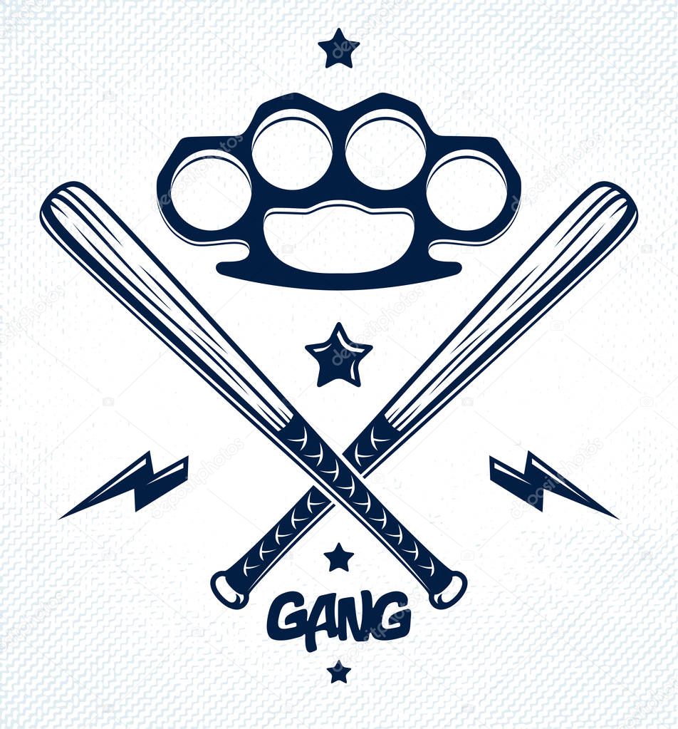 Baseball bats crossed vector criminal gang logo or sign, gangste