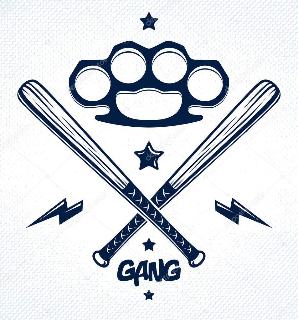 Baseball bats crossed vector criminal gang logo or sign, gangster style theme.