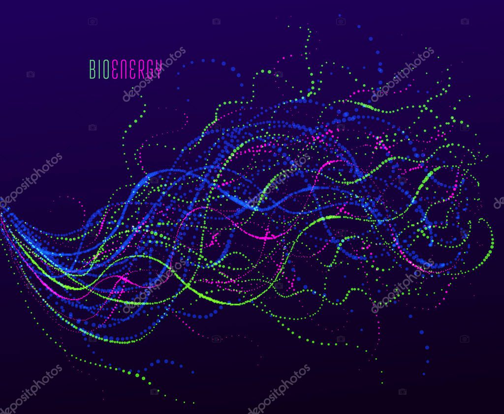 Vector of Dotted particle array flowing vector abstract background, life f Dotted particle array flowing vector abstract background, life forms bio theme microscopic design, dynamic dots elements in motion. stock vector