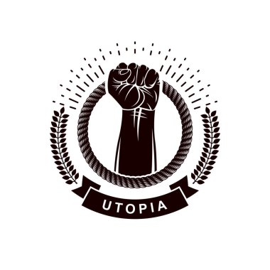 Güçlü kaslı yükseltilmiş kol kullanılarak oluşturulmuş vektör logosu