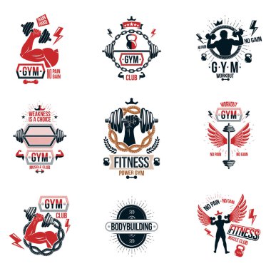 Vektör fitness egzersiz tema logotürleri ve ilham verici posterler col