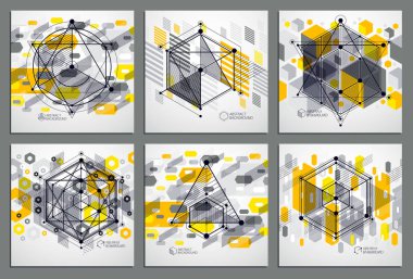 Vector of modern abstract cubic lattice lines yellow backgrounds clipart