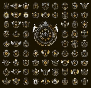 Heraldic Coat of Arms vektör seti büyük set, antika heraldik b