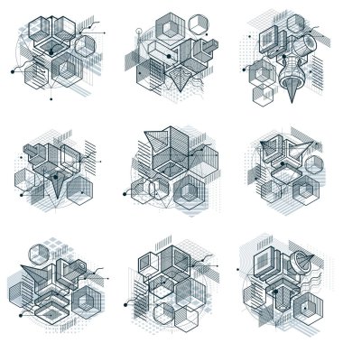 Vektör arka planlar soyut izometrik çizgileri ve rakamlar. Te