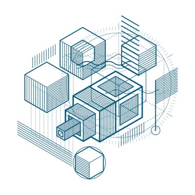Çizgiler ve farklı elementlerle özdeş soyutlama, vektör 