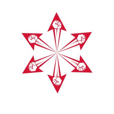 Vektör ok şeklinde oluşturulan güçlü bir adam yumruk sıkılı. 