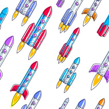 Roketleri olan kusursuz uzay arkaplanı, harika tekstil kozmozu