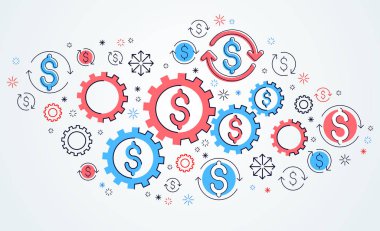 Ekonomi sistemi ve iş kavramı, vites ve mekanizma Dişliler wi