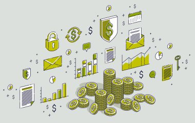 Nakit para sikke cent yığınlar beyaz arka plan üzerinde izole. 3D vec