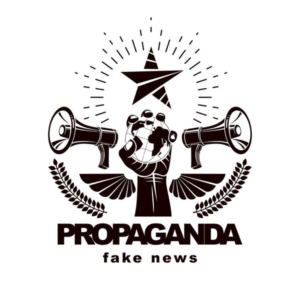 Плакат презентации, составленный с громкоговорителями, поднятыми рукоятками
