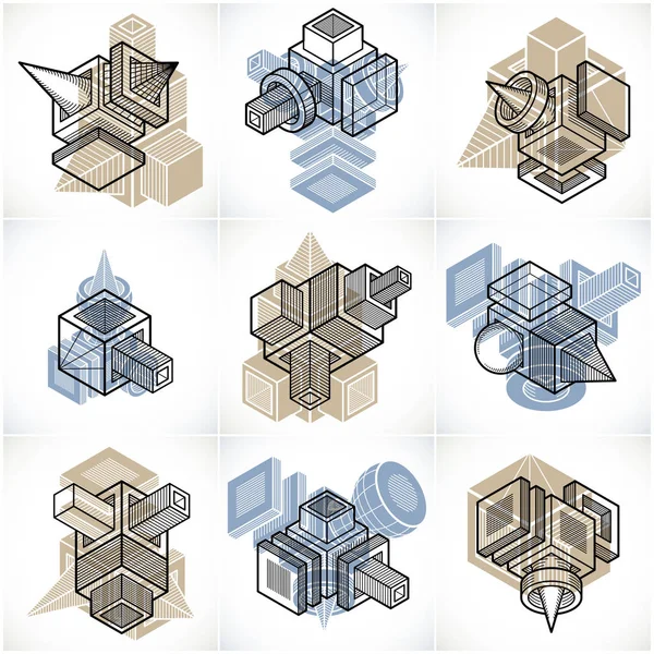 De collectie van de isometrische designs van abstracte constructie, vector set. — Stockvector