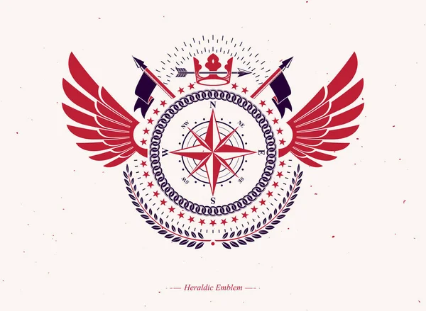 Vintage winged heraldry design template, vector emblem composed — ストックベクタ