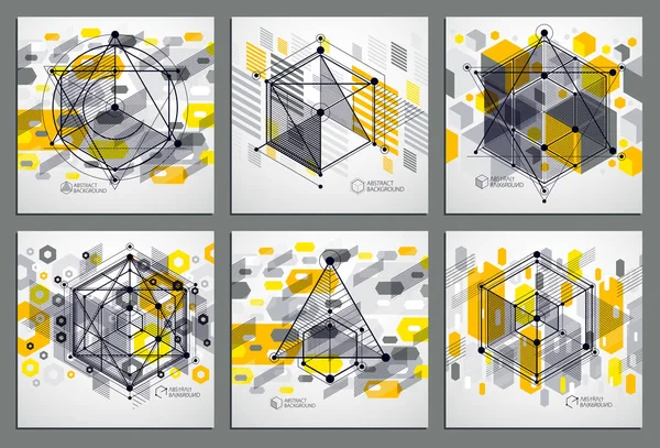Vector de líneas de celosía cúbica abstracta moderna fondos amarillos — Archivo Imágenes Vectoriales