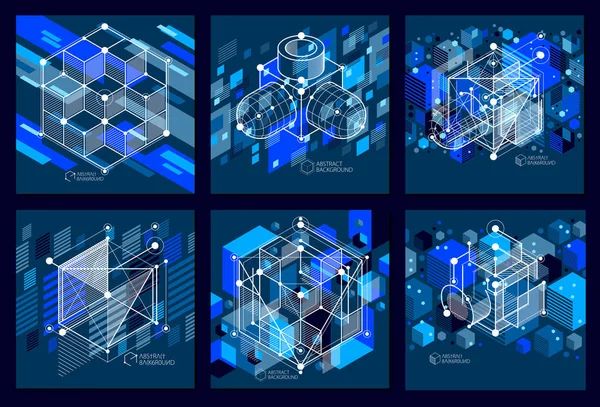 Vector van moderne abstracte kubieke lattice lijnen blauw zwart backgro — Stockvector