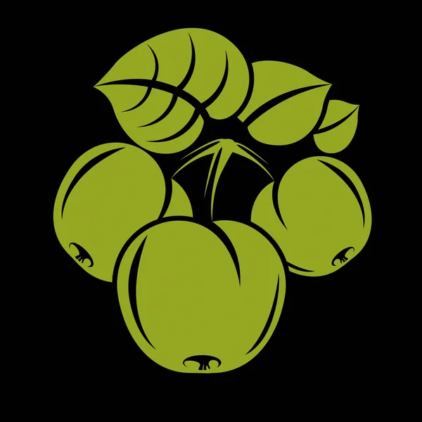 Tři zelené jednoduché vektorové jablka s listy, zralé sladké ovoce i — Stockový vektor