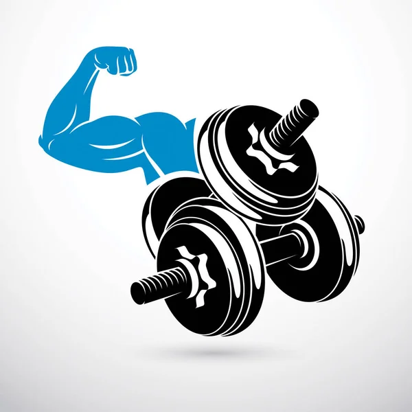 Vector illustratie van bodybuilder gespierde arm met halter een — Stockvector