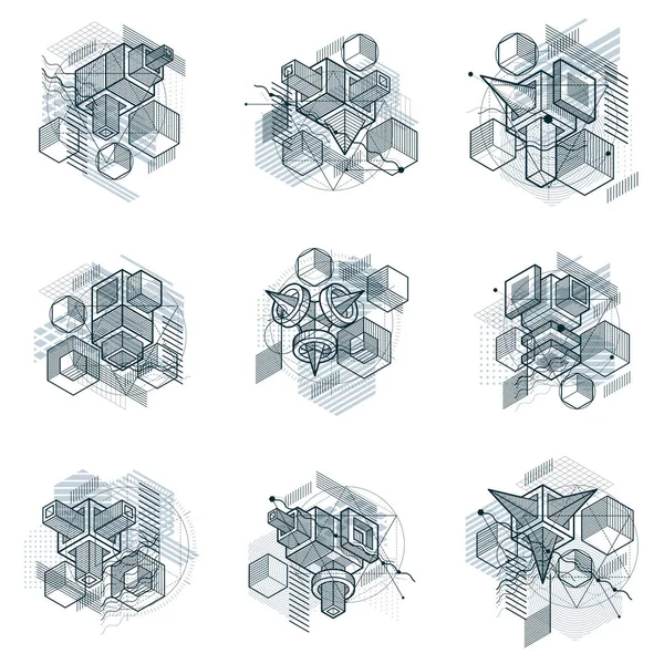 Абстрактные векторные фоны с изометрическими линиями и формами. Куб — стоковый вектор