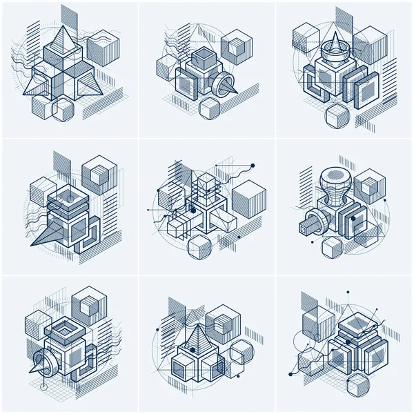 3d abstracto vector isométricos fondos. Diseños de cubos, hexa — Vector de stock