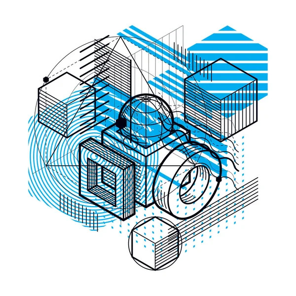 Izometrikus absztrakt háttér lineáris háromdimenziós alakzatokat, ve — Stock Vector