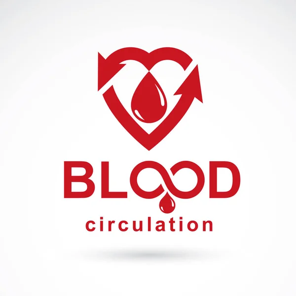 Corazón rojo vectorial con inscripción de circulación sanguínea con directi — Vector de stock