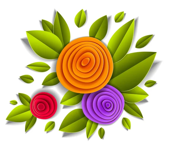 Fleurs et feuilles beau design, illustration vectorielle en pape — Image vectorielle