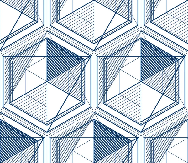 Geometrische 3D-Linien abstraktes nahtloses Muster, Vektorhintergrund. — Stockvektor