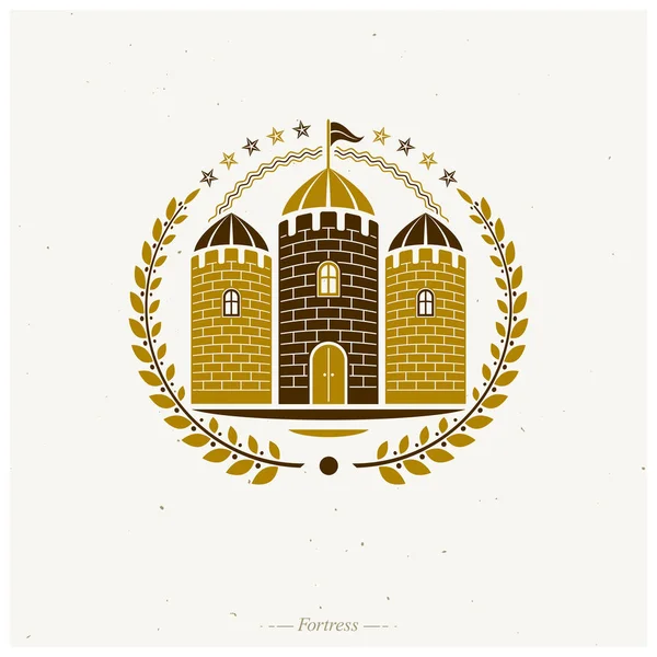 Embleem van het oude kasteel. Heraldische wapen decoratieve logo iso — Stockvector