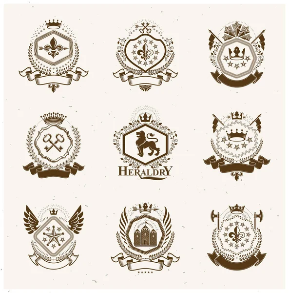 Heraldiska tecken, element, heraldiska emblem, emblem, tecken, ve — Stock vektor