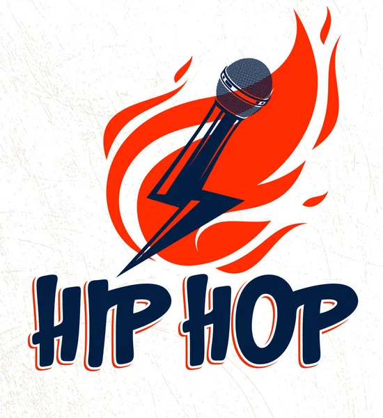 Logo ou emblème vectoriel de musique rap avec microphone en forme de li — Image vectorielle
