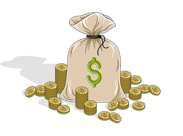 Денежные средства и сбережения, денежная сумка со стопками монеты центов изолировать — стоковый вектор