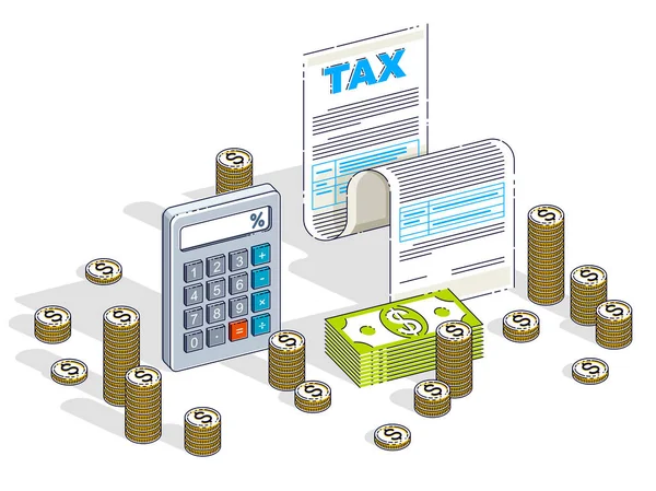 Steuerkonzept, Steuerformular oder Papierdokument mit Bargeld — Stockvektor