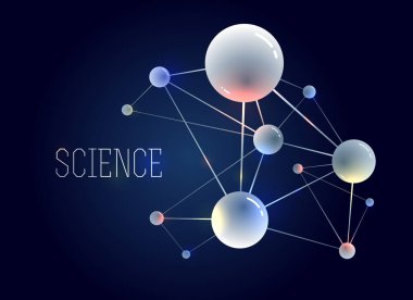 Moleküller vektör soyut arkaplan, 3 boyutlu bilim kimyası ve fizik tema tasarım elementi, atomlar ve parçacıklar mikro nano bilimsel gösterim.