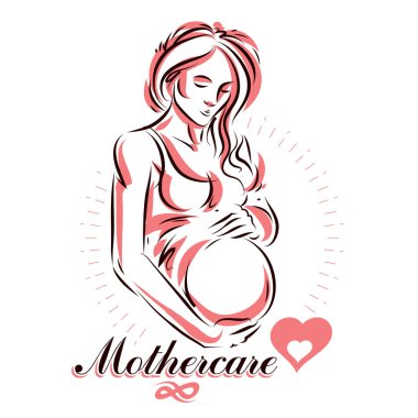 Hamile kadın güzel vücut hatları, anne adayı vektör çizimi. Anneler Günü kavramsal broşürü