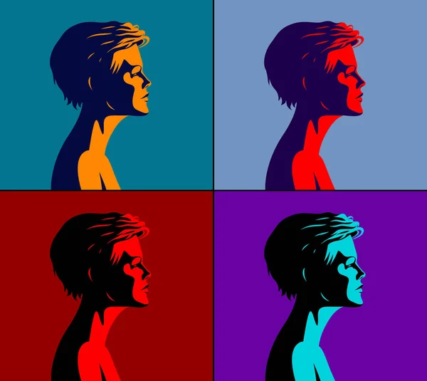 Beautiful Woman Profile Set Different Colors Vector Art — Stock Vector