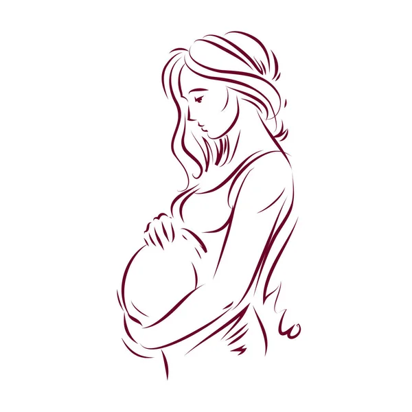 Έγκυο Θηλυκό Σώμα Σχήμα Χέρι Διανυσματικά Εικονογράφηση Όμορφη Κοπέλα Αγγίζει — Διανυσματικό Αρχείο