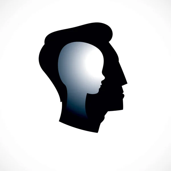 Logotipo Vectorial Psicología Creado Con Perfil Cabeza Del Hombre Niño — Vector de stock