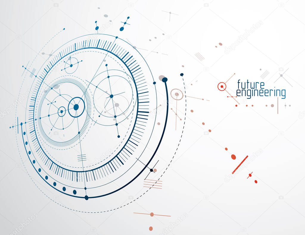 Engineering technology vector wallpaper made with circles and lines. Technical drawing abstract background.