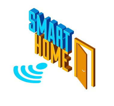 Akıllı ev IOT konsepti elektronik modern ev vektörü izometrik illüstrasyon, akıllı güvenlik, uygulama uzaktan otomatik gelecek teknolojisi.