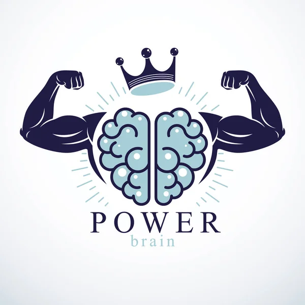 Potencia Cerebro Emblema Concepto Genio Diseño Vectorial Del Cerebro Anatómico — Vector de stock