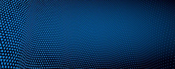 ベクトル抽象ダークブルーは 次元の視点 技術と科学のテーマ ビッグデータフロー 幾何学的な3Dデザインを背景に点在 — ストックベクタ