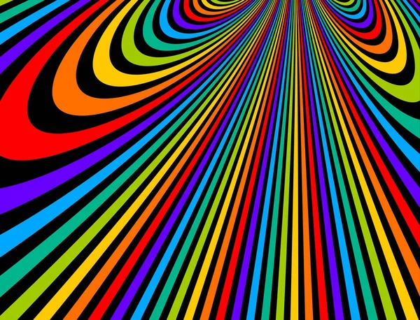 サイケデリックな虹色の光錯視線ベクトル狂気の芸術背景 Lsd幻覚のせん妄 超3D視点でのシュールなオプアート線形曲線 催眠デザイン — ストックベクタ