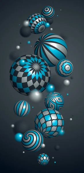 Sphères Abstraites Fond Téléphone Vectoriel Composition Boules Volantes Décorées Motifs — Image vectorielle