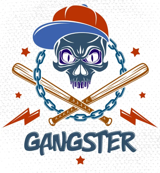 Жорстока Гангстерська Емблема Або Логотип Агресивними Черепами Бейсболу Іншою Зброєю — стоковий вектор