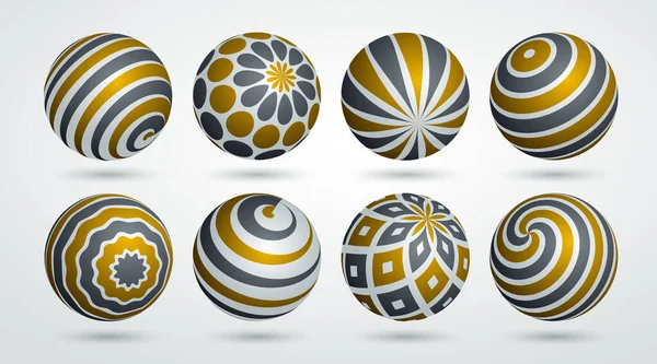 Ensemble Sphères Vectorielles Abstraites Collection Boules Décorées Motifs Globes Réalistes — Image vectorielle