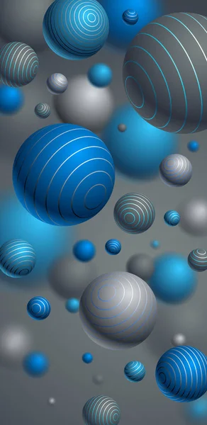 手机的球体矢量背景 用线形智能手机壁纸装饰的飞行球的组合 三维混合真实感球体 场效应的真实感深度 — 图库矢量图片