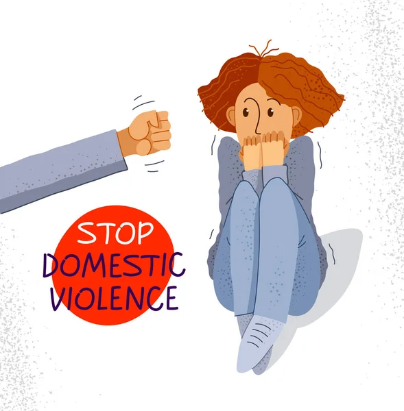 Вектор Концепции Домашнего Насилия Сжатые Кулачные Угрозы Испуганная Женщина Психологическое — стоковый вектор